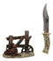 Western Horse Saddle By Wagon Wheel With Blunt Knife Display Holder Statue Set