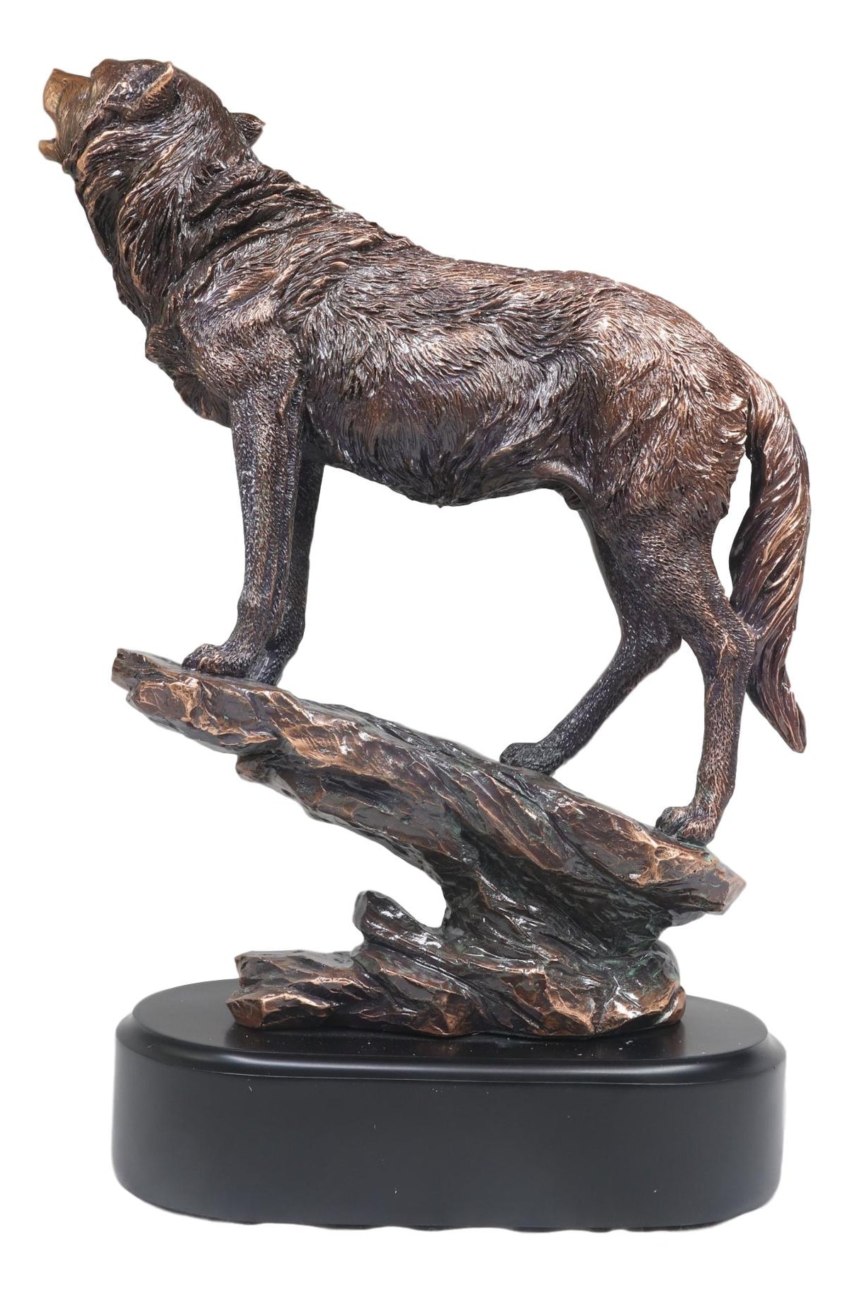 Midnight Moon Howling Alpha Gray Wolf Statue In Bronze Electroplated Finish - Ebros Gift