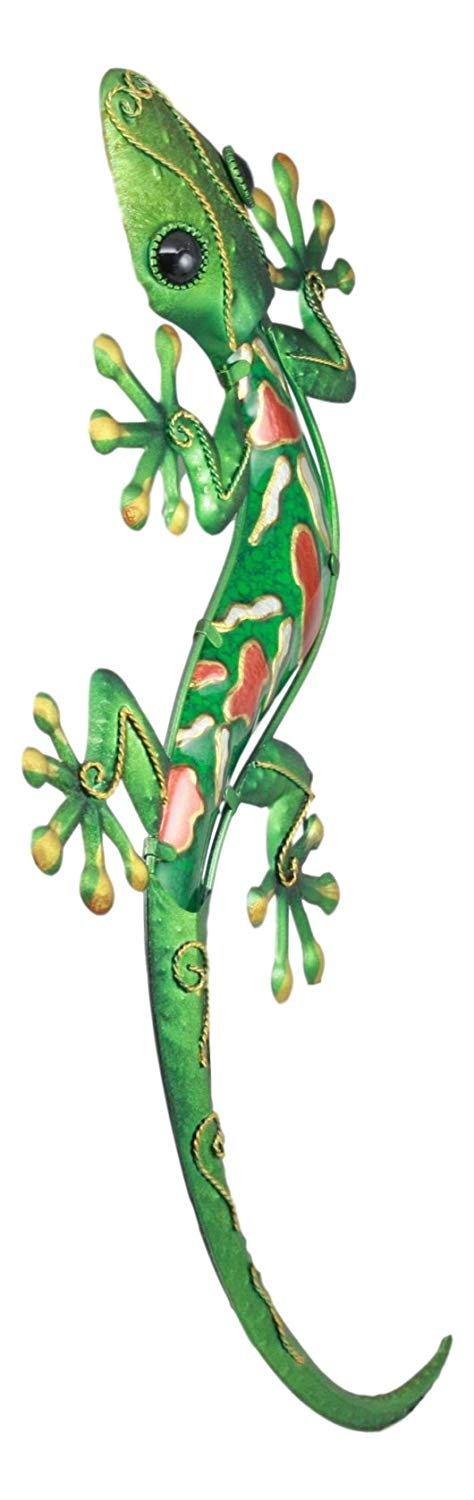 Ebros Crawling Green Vibrant Colors Metal Lizard Gecko 3D Wall Decor Art 18.5"L