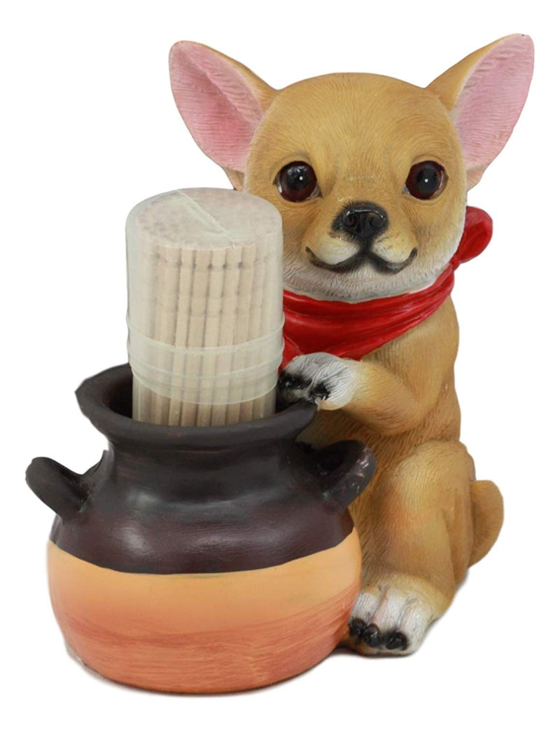 Ebros Lifelike Chihuahua With Red Scarf And Pot Decorative Toothpick Holder Statue With Toothpicks 4" Tall Starter Kit Dog Kitchen Decor Figurine Collectible