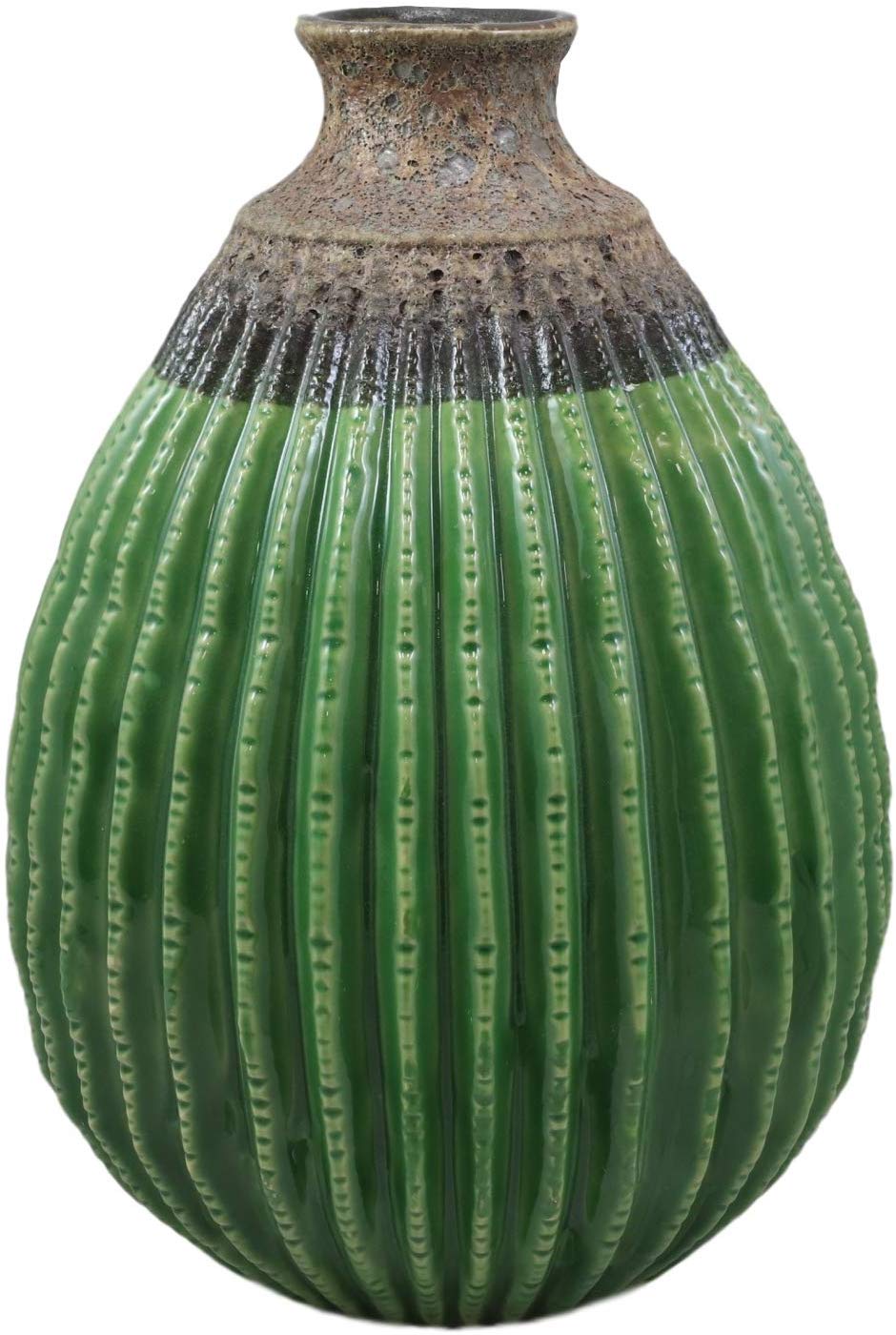 11"Tall Glazed Ceramic Southwestern Desert Bulbous Cactus Oval Floral Vase - Ebros Gift