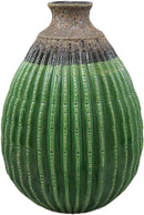 11"Tall Glazed Ceramic Southwestern Desert Bulbous Cactus Oval Floral Vase