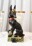 Egyptian God Of The Dead Anubis With Uraeus Crown Standing On Mummy Skull Statue