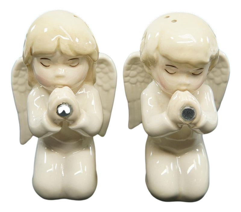 Ebros Nostalgic Praying Boy And Girl Angels Magnetic Ceramic Salt Pepper Shakers Set