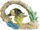 Ebros Nautical Marine Green Sea Turtle Swimming By Coral Reef Decor Figurine 6"L
