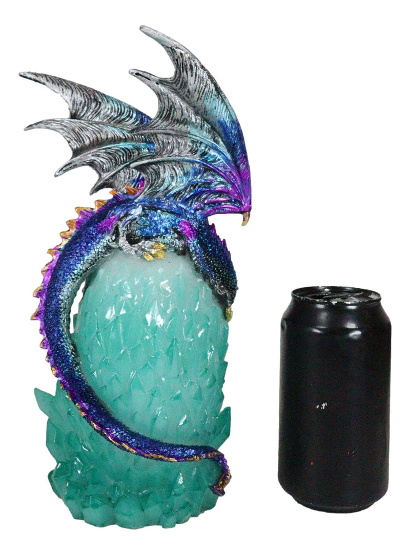 Blue Rainbow Armored Dragon Guarding LED Lantern Acrylic Crystal Egg Figurine