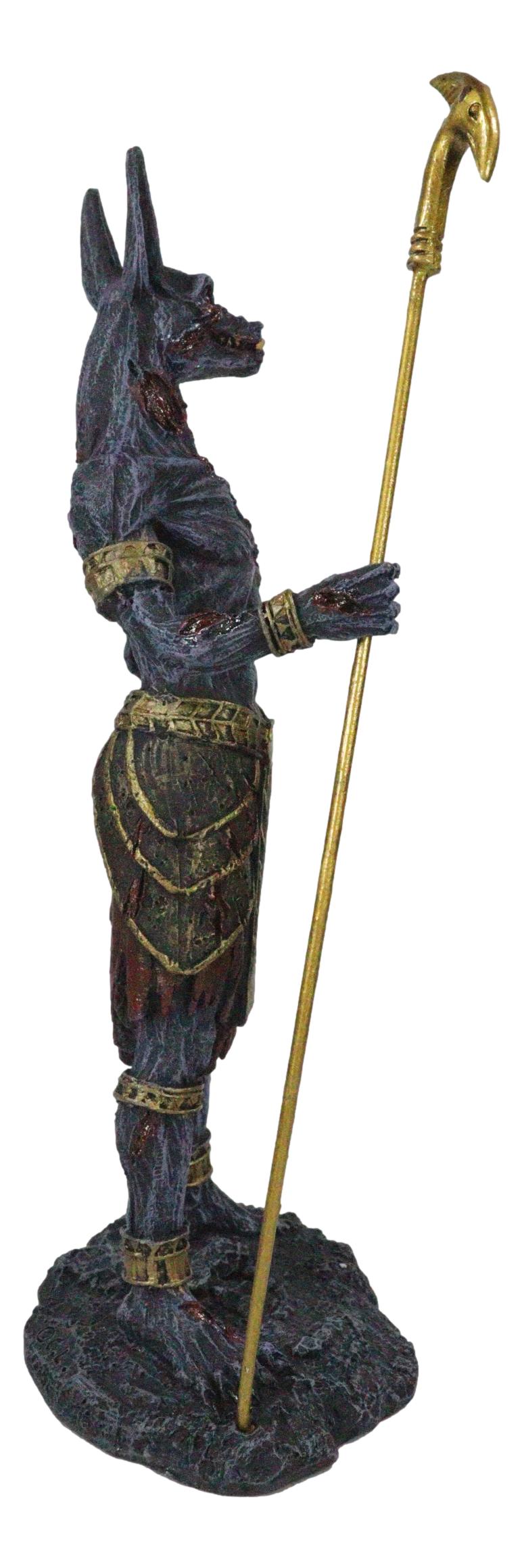 Egyptian Underworld Zombie Jackal God Anubis with Ankh Staff Spear Figurine