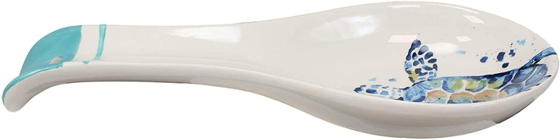 Ebros Blue And White Sea Turtle Ceramic Dinnerware (Kitchen Spoon Rest , 1 PC)