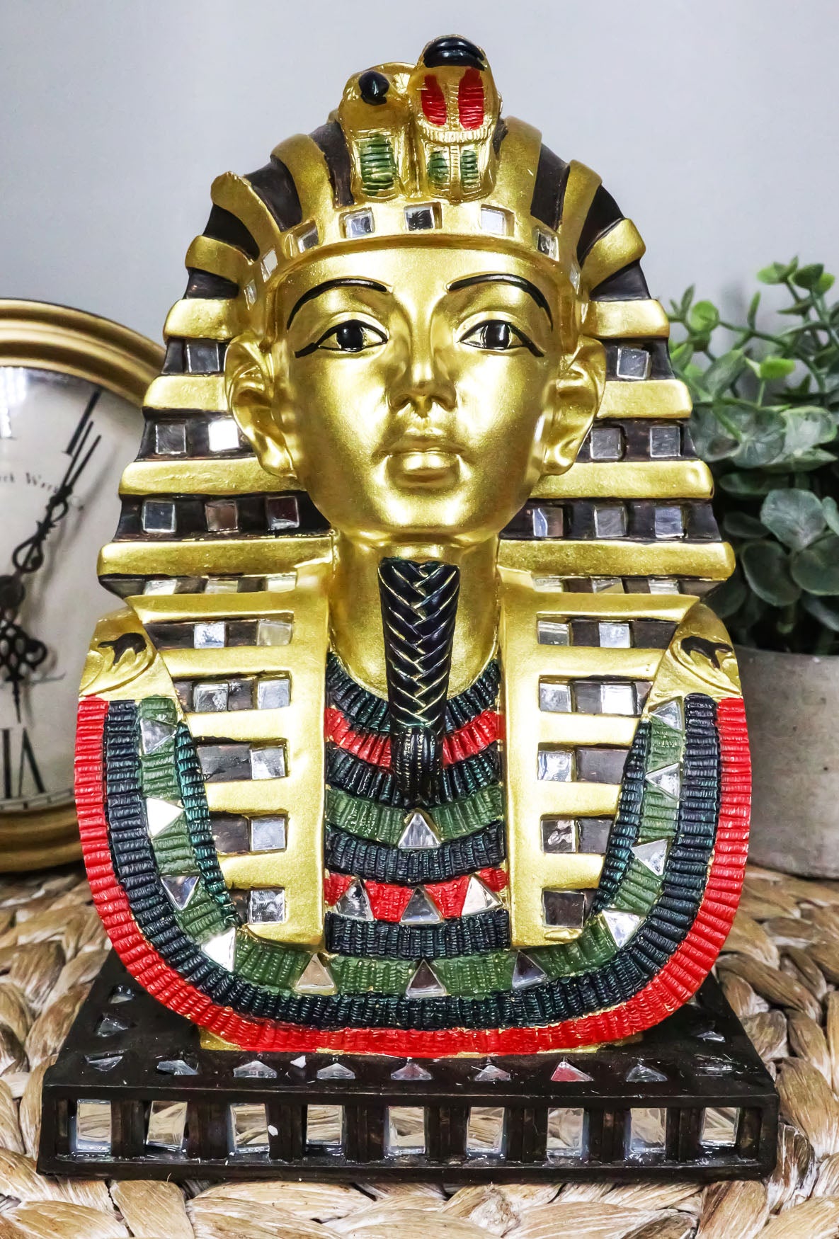 Golden Mask of King Tut Statue 8"H Egyptian Pharaoh Vulture and Cobra Crown Bust - Ebros Gift