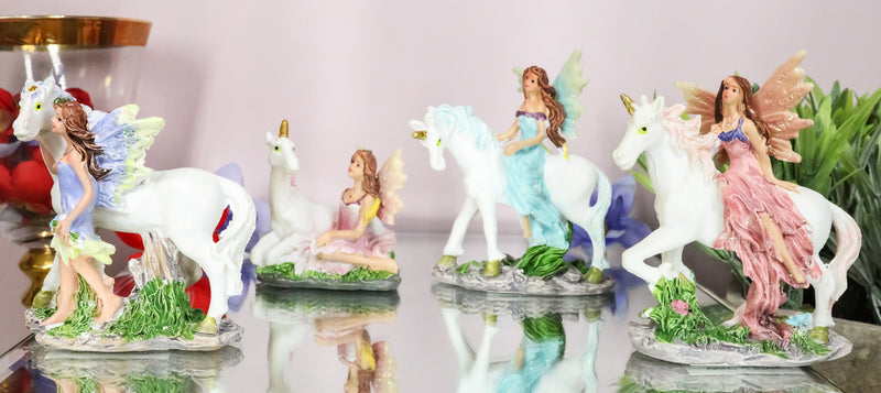 Beautiful Fairy Damsel With Legendary Unicorn Miniature Figurine Collectible Set