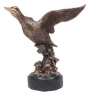 Rustic Pond Flying Mallard Duck Statue In Bronze Electroplated Resin Finish