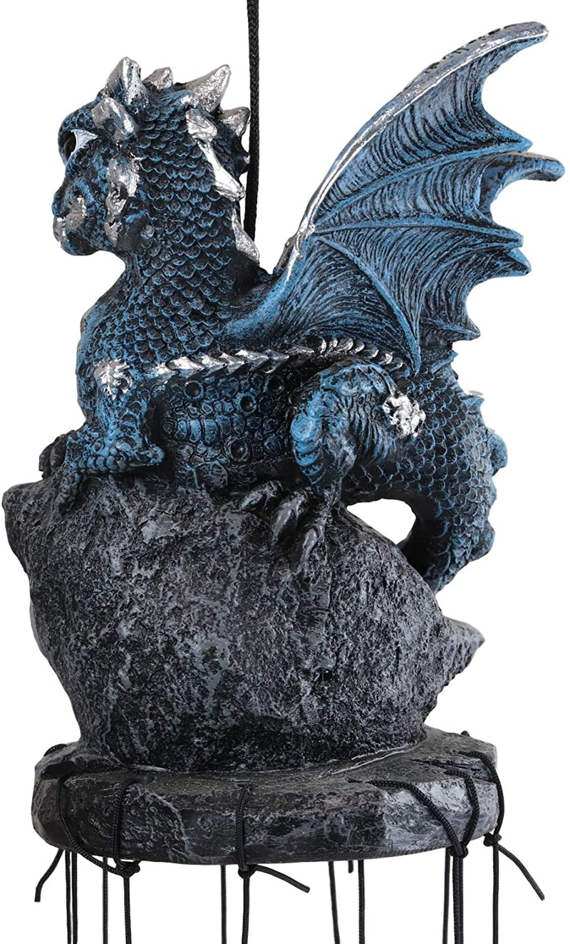 Ebros Blue Dragon Guarding Crystal Crown Top Resonant Wind Chime with Ornaments