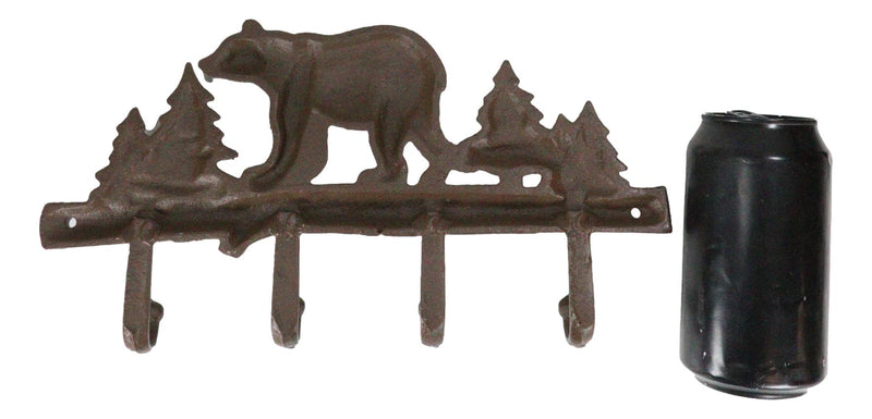 Cast Iron Rustic Forest Black Bear By Pine Trees Forest 4-Pegs Wall Coat Hooks