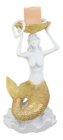 Ebros Art Nouveau Mermaid Holding Sea Shell Candle Or Jewelry Holder Decor Figurine 10.25" Tall