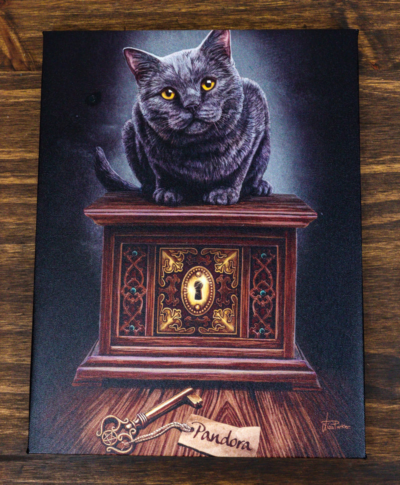 Magic Key To Pandora's Box Witching Hour Black Cat Wood Framed Canvas Wall Decor
