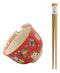 Lucky Cat Japanese Maneki Neko Red Porcelain Ramen Soup Bowl With Chopsticks Set
