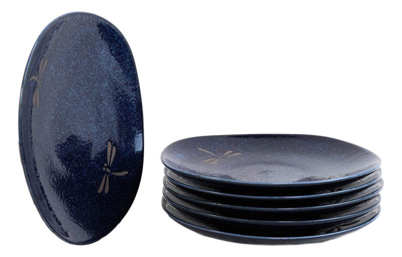 Pack Of 6 Made In Japan Blue Tombo Dragonfly Small Appetizer Salad Coupe Plate