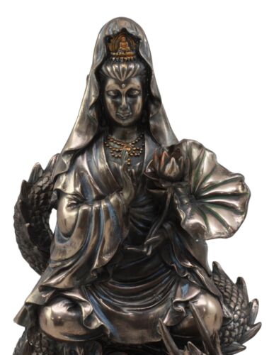 Ebros Avalokiteśvara Meditating Buddha Kwan Yin Kuan Yin On Dragon Statue 11"H