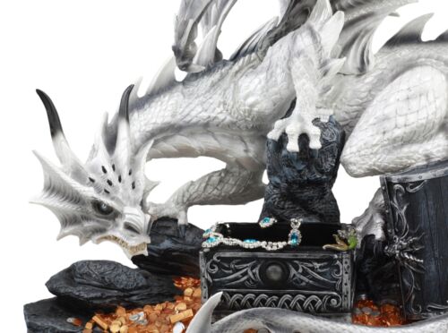 Large 20"L White Cloud Dragon Guardian Of Treasure Mine Statue With Secret Box