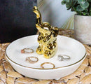 Ebros Gold Plated Elephant Ceramic Jewelry Holder Pachyderm Vanity Ring 5.25"D