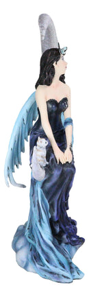 Ebros Large Indigo Moon Celestial Witching Hour Fairy with Kitten Cat Statue 11.75"H