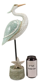 Large Blue Heron On Beach Getty Post With Starfish Fishing Net Decorative Statue