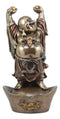 Chinese Zen Monk Happy Buddha Standing On Golden Nugget Statue Happiness Fortune