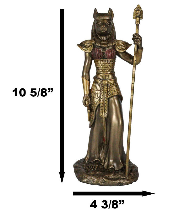 Egyptian Goddess Bastet Cat With Spear Statue 11"H Ubasti Goddess Of Protection