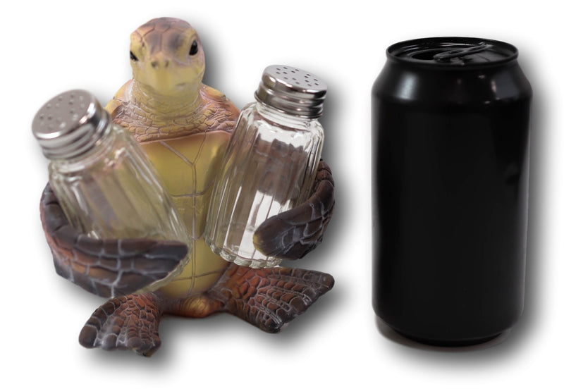 Slowly Seasoned Nautical Ocean Sea Turtle Salt Pepper Shakers Holder Figurine
