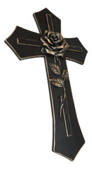 Western Black and Bronze Blooming Rose Stalk Petals Cross Wall Crucifix Plaque