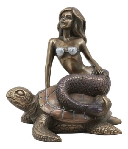 Ebros Ocean Mermaid Riding On Sea Turtle Statue Nautical Sirens Of The Seas Coral Reef