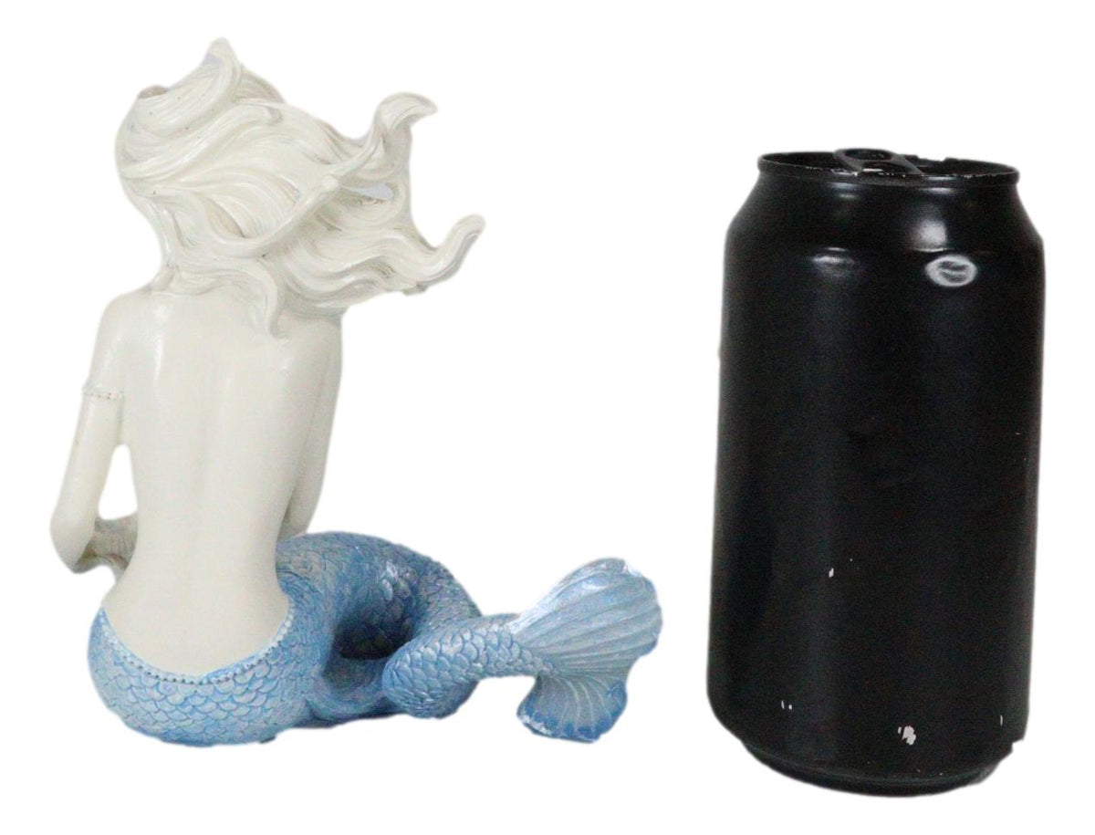 Nautical Ocean Goddess Pretty Mermaid With Blue Tail Holding Pearl Shell Statue
