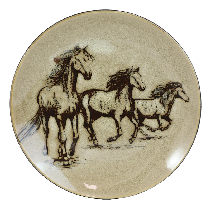 Ebros Western Rustic Running Horses Round Dessert Appetizer Salad Plates Set of 4
