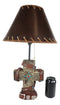 Western Turquoise Faux Distressed Wood Cross Bible Verses Family Side Table Lamp