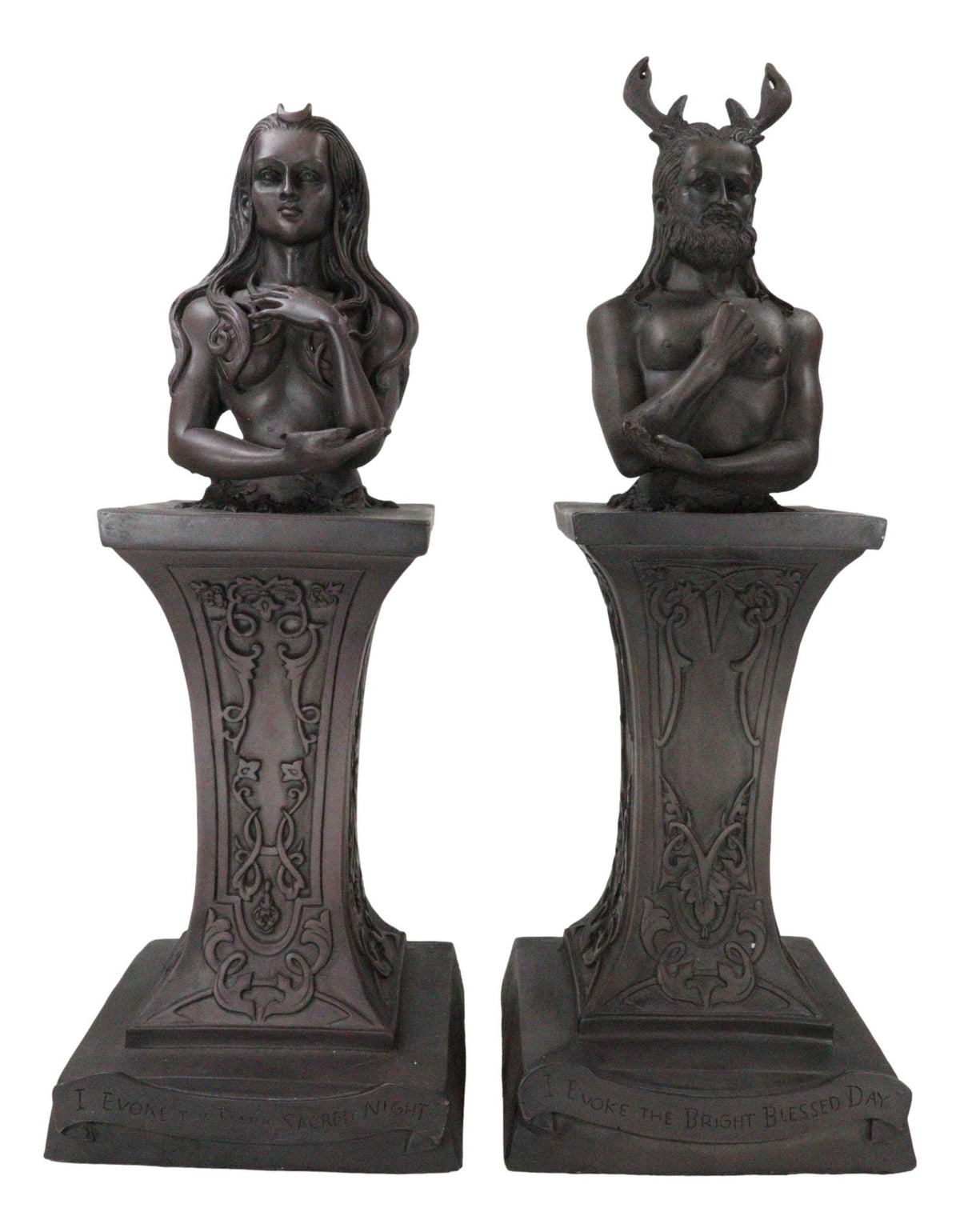 Wiccan Deity Horned God And Crescent Celestial Moon Goddess Herm Bust Sculpture - Ebros Gift