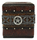 Rustic Wild Cowboy Western Star Faux Tooled Leather Bathroom Tissue Box Cover