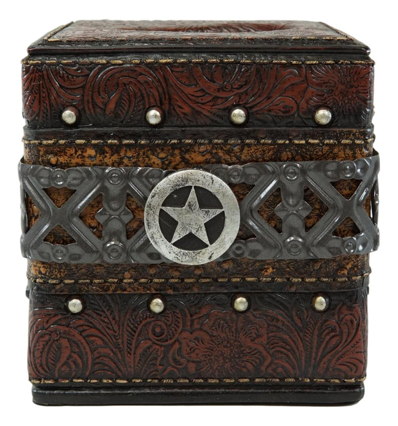 Rustic Wild Cowboy Western Star Faux Tooled Leather Bathroom Tissue Box Cover