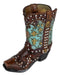 Ebros Set of 2 Western Cowboy Turquoise Boots Make Up Tools Pencil Pen Holder Figurine