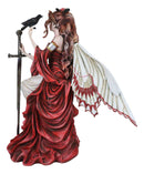 Raven Crow Crimson Red Fairy With Raven Crow Holding Sword Letter Opener Statue
