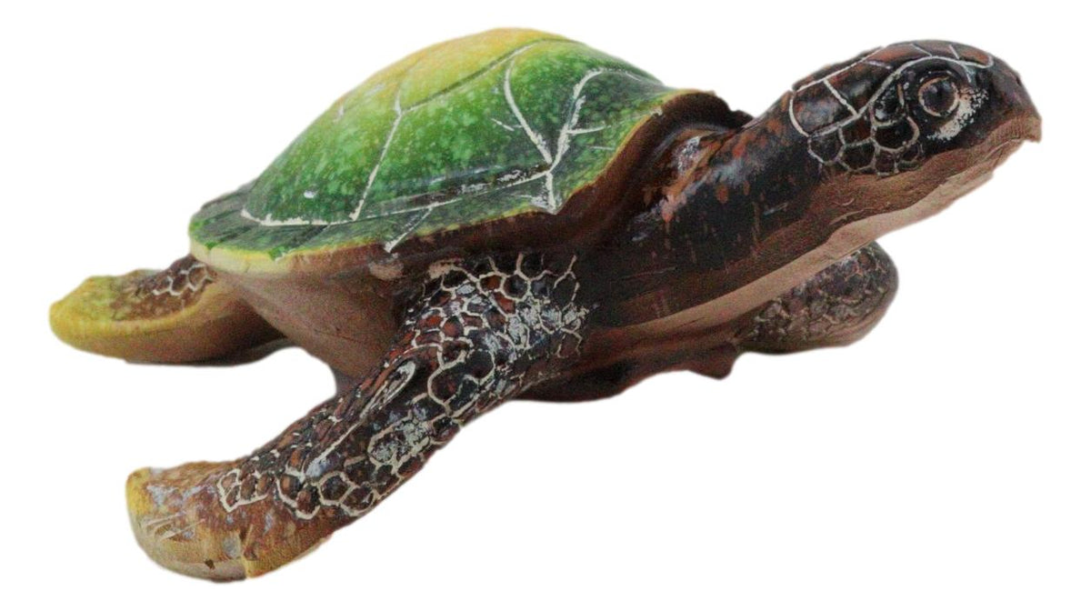 Nautical Ocean Green Hues Giant Sea Turtle Swimming Decorative Figurine Tortoise