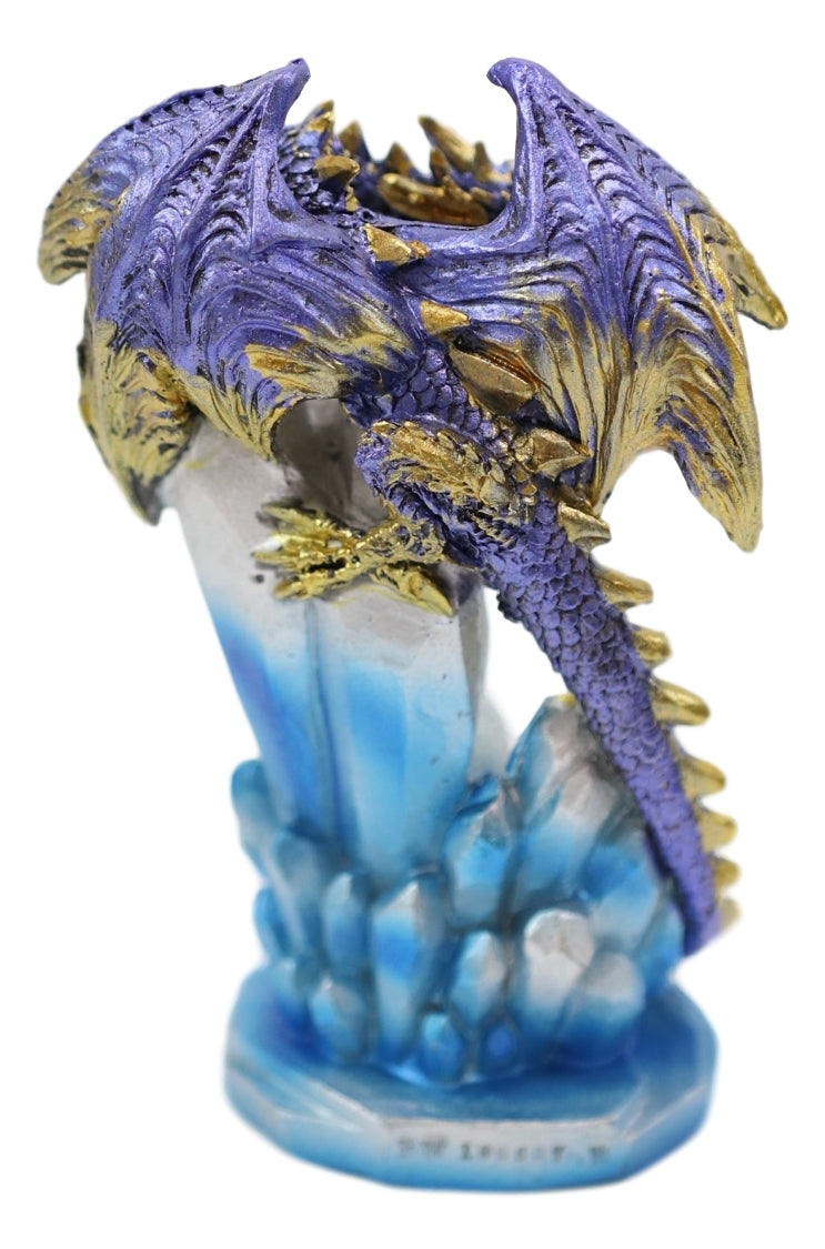 Purple And Gold Cosmic Dragon On Blue Crystal Stalactite Rock LED Light Statue