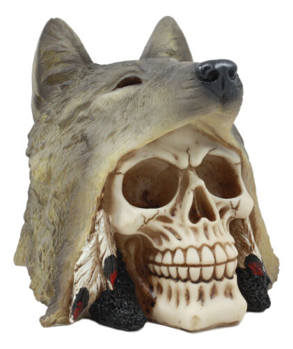 Ebros Indian Koitsenko Warrior Chief Lone Wolf Skull Statue Gothic Figurine Halloween - Ebros Gift