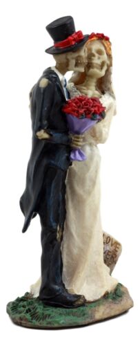 Day Of The Dead DOD Skeleton Bride & Groom With Rose Flower Bouquet Figurine