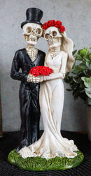 Ebros Day of The Dead Skeleton Bride and Groom With Rose Flower Bouquet Figurine
