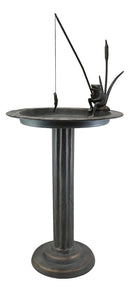 Ebros Gift 34" Tall Aluminum Metal Rustic Cottage Villa Whimsical Fishing Frog by Water Lilly Column Bird Bath and Sundial Garden Decor Statue with Roman Numerals for Lawn Pool Patio Outdoors Decor