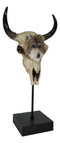 Large Alpha Wolf Spirit Totem On Buffalo Bull Skull Stake Statue 17.5"Tall