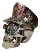Steampunk Cyborg Police Inspector Officer Skull With Hat Geared Goggles Figurine