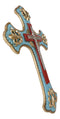 Southwestern Rich Turquoise Gold Tuscan French Fleur De Lis Wall Crucifix Cross