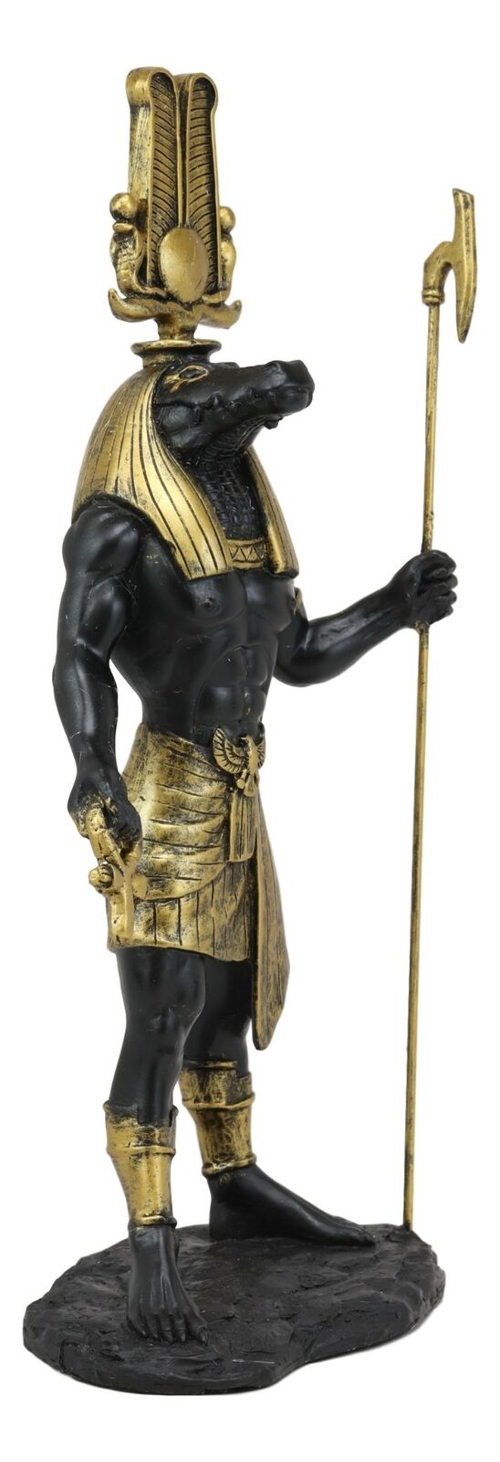 Ebros Black and Gold Egyptian Benevolent God Sobek with Crocodile Head Atef Crown and Human Body Form Statue 12" H Patron of The Nile for Crops and Fertility Gods of Egypt Accent Figurine