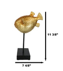 Nautical Marine Faux Taxidermy Golden Pufferfish Fish Sculpture On Pole Mount